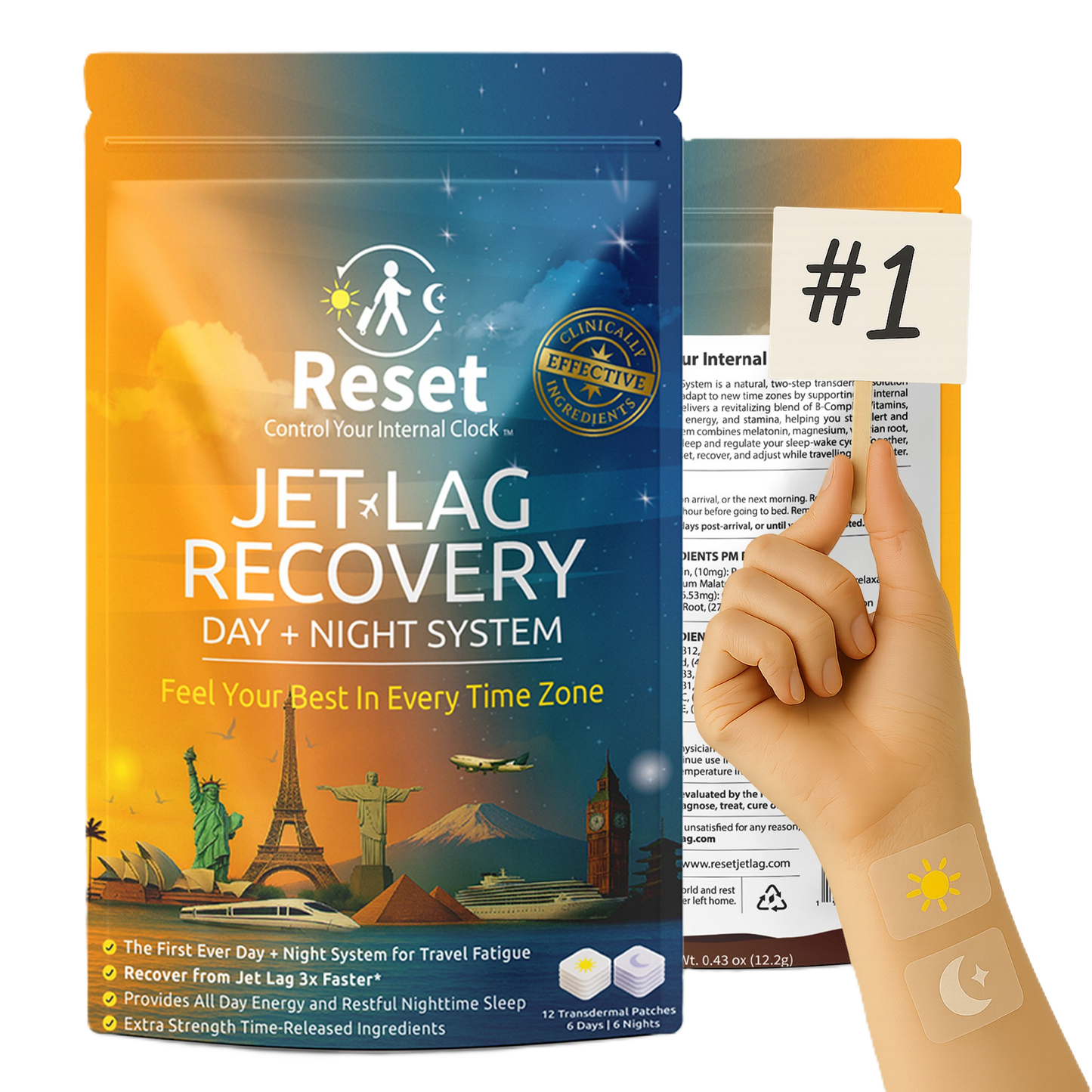 Reset Jet Lag Travel Patch System - 1 Pack (12 Patches)